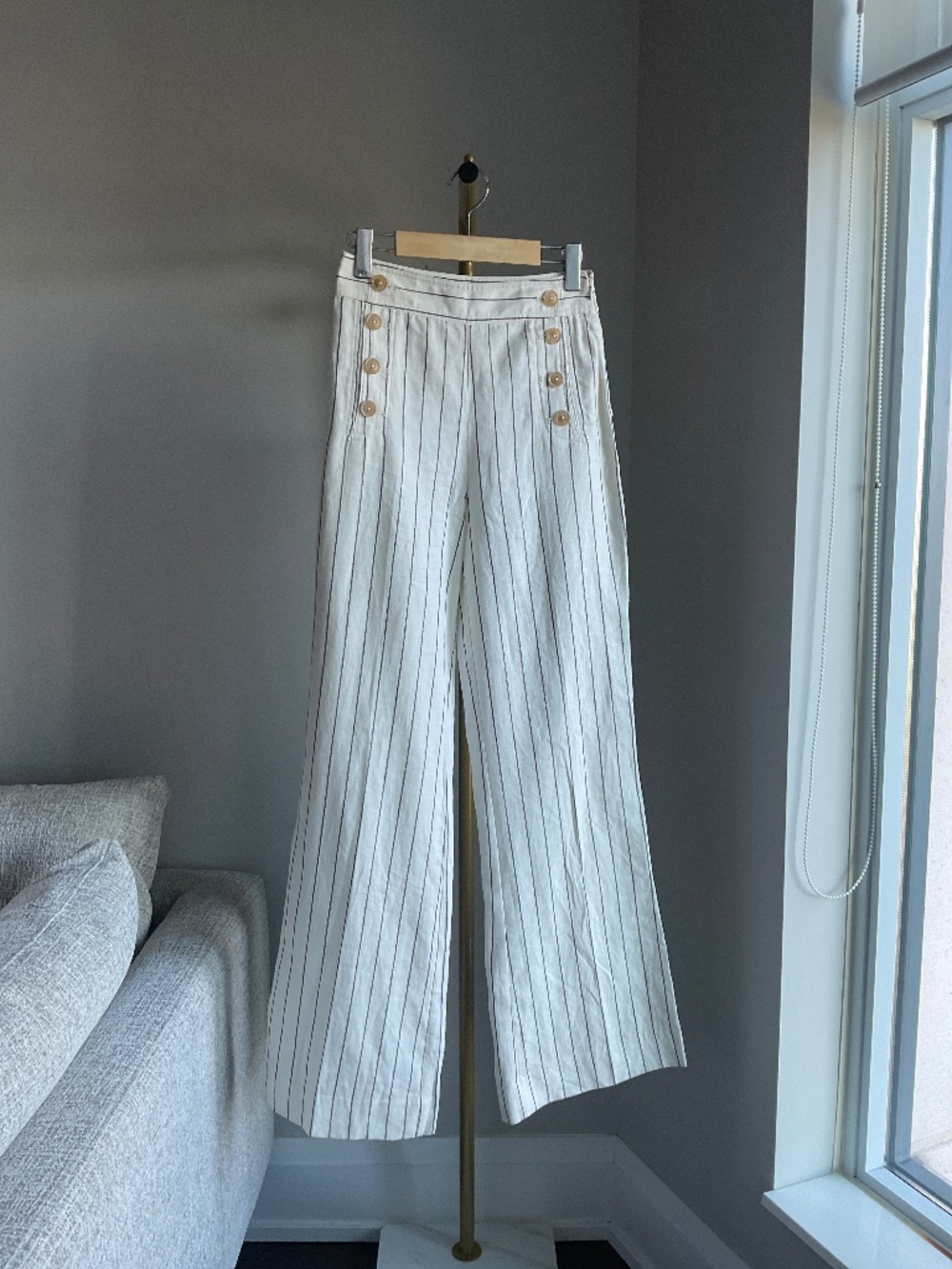 Derek Lam 10 Crosby Linen & Cotton Striped Sailor Flare Pants